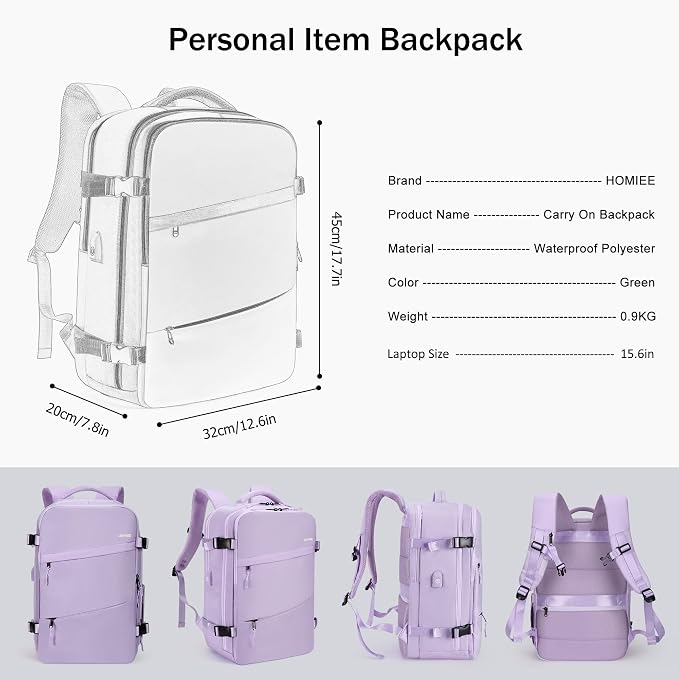 HOMIEE Travel Laptop Backpack for Men Women Personal Item Carry On Bag | Dry Wet Separation Weekender Business College Backpack Mochila de Viaje - Image 8