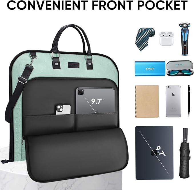 BALEINE Travel Garment Bag, Travel Suit Bag for Men, 42'' Waterproof Carry on Garment Bag for Hanging Clothes, Garment Duffel Bag for Travel Business (Mint Green) - Image 3