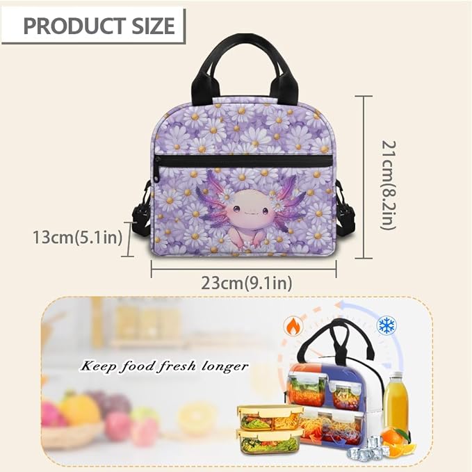 Axolotl Kid Backpack for Girls 8-10 Elementary School 3 Pcs School Bag Set with Lunch Box and Pencil Box Cute Bookbag for Travel Sports - Image 5