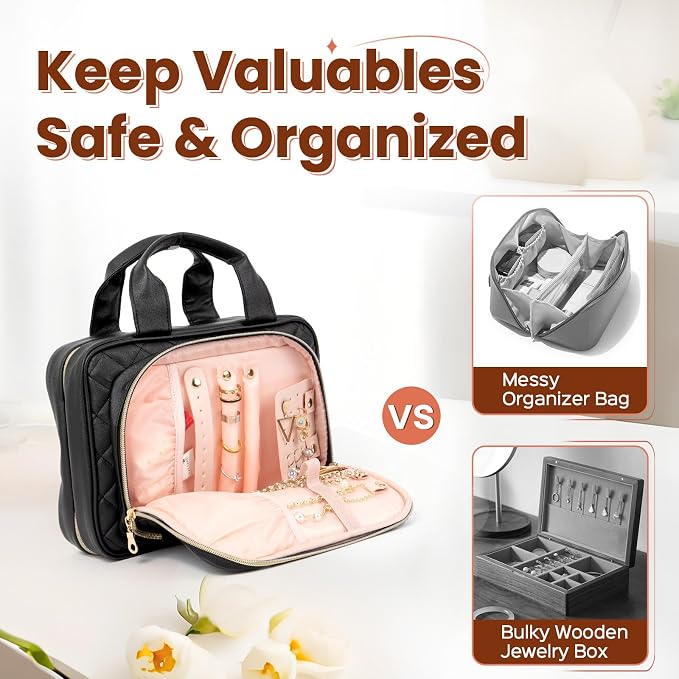 Hanging Makeup Bag with Built-In Mirror – Travel Toiletry & Cosmetic Organizer for Women and Performers - Image 4