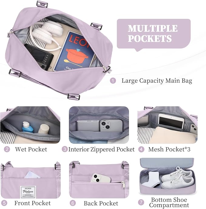 Weekender Bags for Women, Carry-On Overnight Travel Duffel Bag | Travel Bag with Shoes Compartment & Toiletry Bag, Extra Large - Image 5