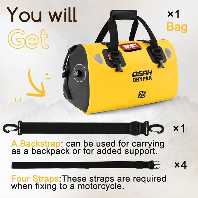 OSAH DRYPAK Waterproof Duffel Bag - Motorcycle Dry Bag Tail Bag with Large Storage Space, Waterproof Luggage Duffle Bags with Outer Mesh Zipper Pocket for Camping, Kayaking, Fishing & Traveling - Image 7