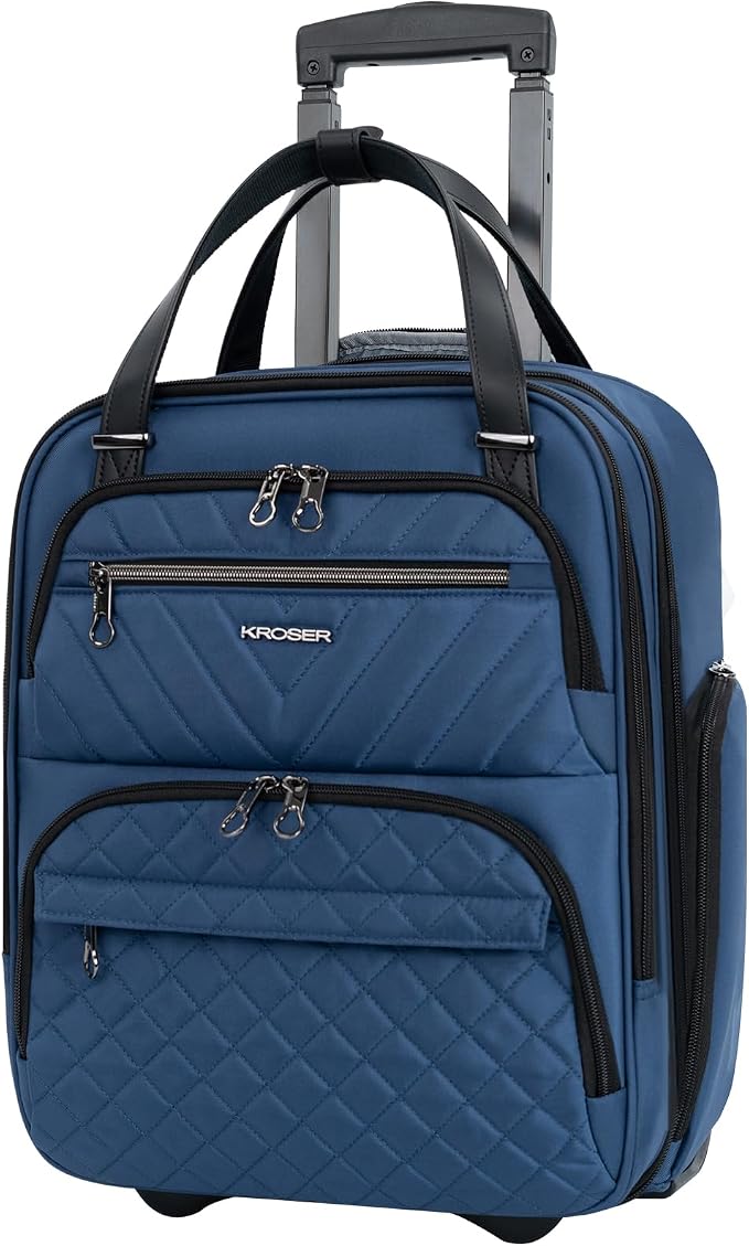 KROSER Carry On Underseat Multi-functional, 16-inch Underseater Lightweight Overnight Suitcase for Women, Haze Blue by KROSER