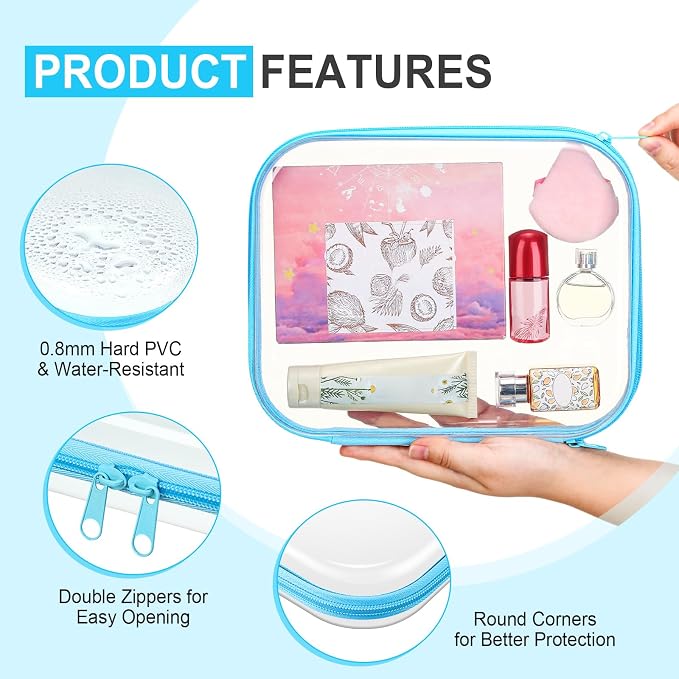 Sanwuta 6 Pcs Clear Hard Zipper Case Plastic Zipper Pouches Transparent Makeup Bag Pencil Case Pouches Toiletry Diaper Bag for Travel Toy Storage Organizer Bins(Colorful,9.84 x 7.87 x 2 Inch) - Image 3