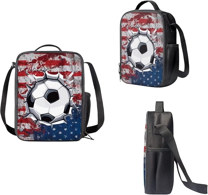 Patriotic American Flag Casual Daypack Set for Teen Girls, 3D Soccer Backpack Set with Insulated Lunch Box and Pen Bag, Large Lightweight School Bag Set Suitable for Boys and Girls - Image 4