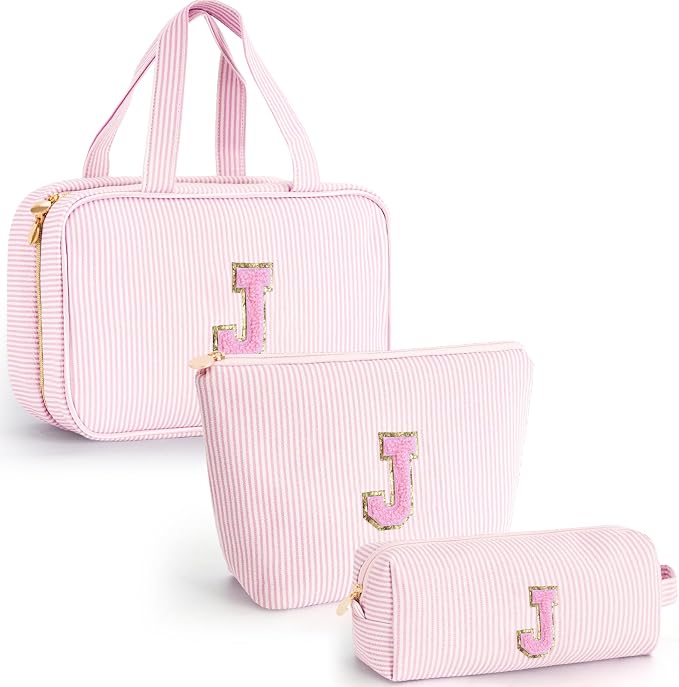 Gifts for Teen Girls Women - Travel Hanging Toiletry Bag & Makeup Bag - Personalized Initial Cosmetic Bag | Birthday Gift for Girl Trendy Stuff - Pink J by Unknown