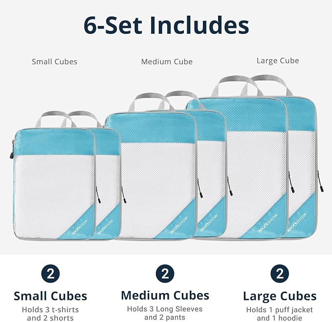 NICOSHOW Compression Packing Cubes 6 Set, Compressible Space-Saving Packing Cubes for Travel - Compression Bags, Luggage Organizer, Travel Essentials for Women, Teal - Image 4