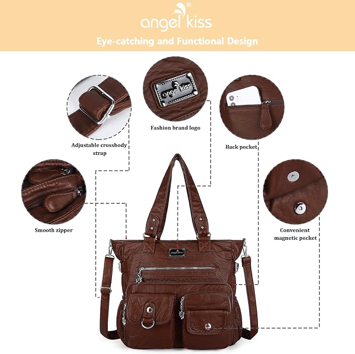 Angelkiss Purses Handbags for Women PU Tote Satchel Bags for Women Pockets Shoulder Bags… | PU - Image 7