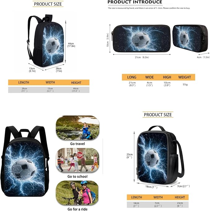 AFPANQZ Kids Backpack 3 Pieces Set Large Capacity School Bags with Heat Insulated Lunch Bags Small Pencil Bags 3 Pack - Image 4