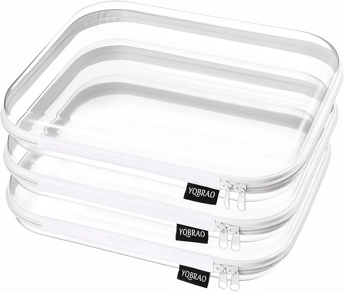 YQBRAO 3-Pack Large Clear Hard Shell Zipper Case, 1.2mm Rigid Toy & Cosmetic Bags, Heavy-Duty Diaper Bag Pouch Set with YKK Zippers, Waterproof Travel & Makeup Organizer by Unknown