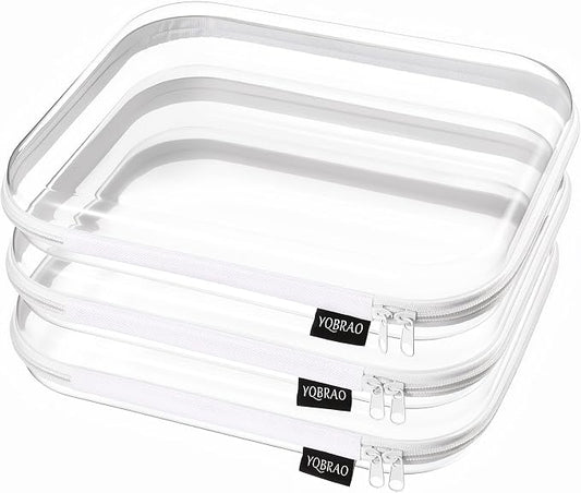 YQBRAO 3-Pack Large Clear Hard Shell Zipper Case, 1.2mm Rigid Toy & Cosmetic Bags, Heavy-Duty Diaper Bag Pouch Set with YKK Zippers, Waterproof Travel & Makeup Organizer by Unknown