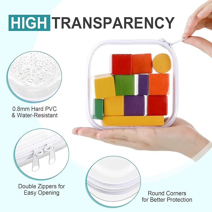 Hoolerry 4 Pcs Hard Clear Zipper Case Makeup Bags Plastic Zipper Pouch Transparent Storage Box Containers for Cosmetics, Snacks, Building Blocks, Puzzles(Clear,5 x 5 x 2 in,White) - Image 3