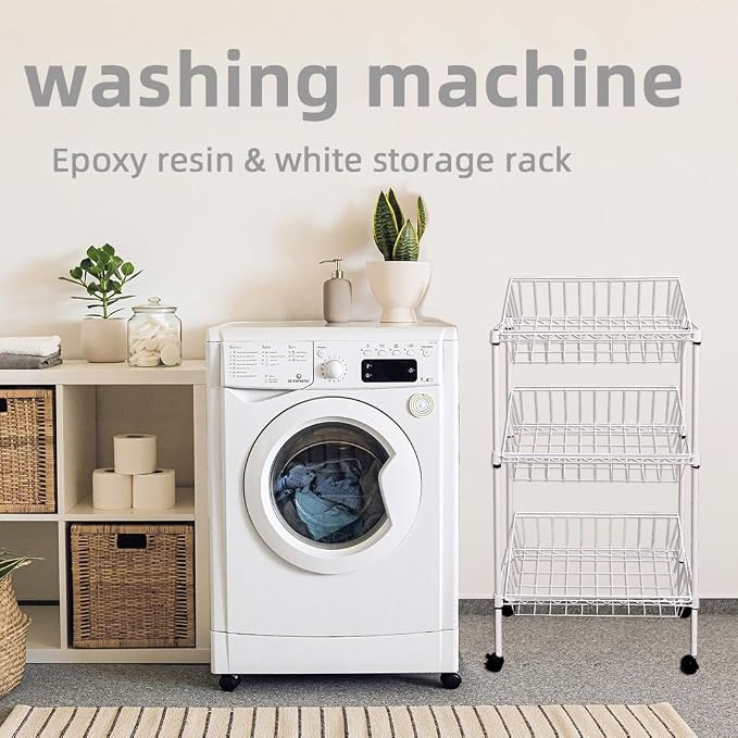 NSF white 3-layer storage rack, kitchen basket rack, vegetable tableware sorting, laundry room dirty clothes storage, detachable storage basket, multifunctional household epoxy resin - Image 8