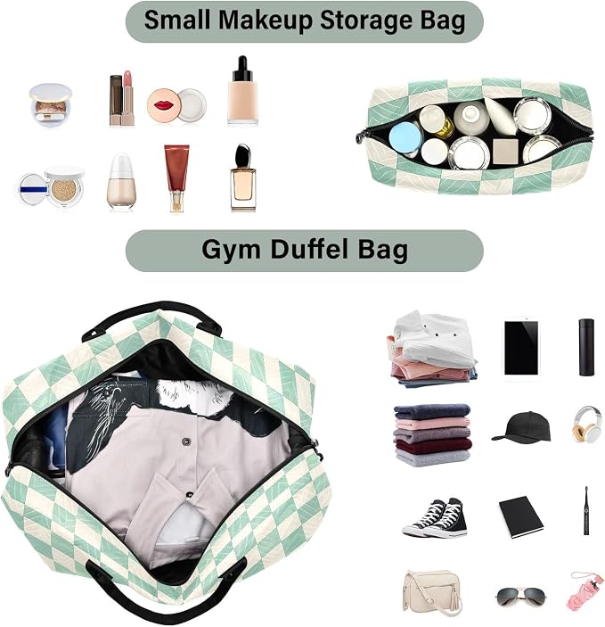 senya Weekender Bags Travel Duffel Gym Bag Mint Cream Checkerboard Carry on Overnight Tote Bag with Toiletry Bag for Airplane Travel Trip Gym Yoga, g366833926p1006c1071s2442 - Image 4