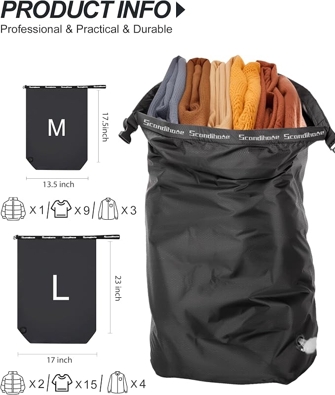 Travel Laundry Bag, Pump-free Vacuum Compression Dirty Clothes Bag, Large Reusable Waterproof & Washable Laundry Bag, Wet and Dry Bag, Ideal for Suitcases, Cruise Essentials (1 Pack) Black - Image 2