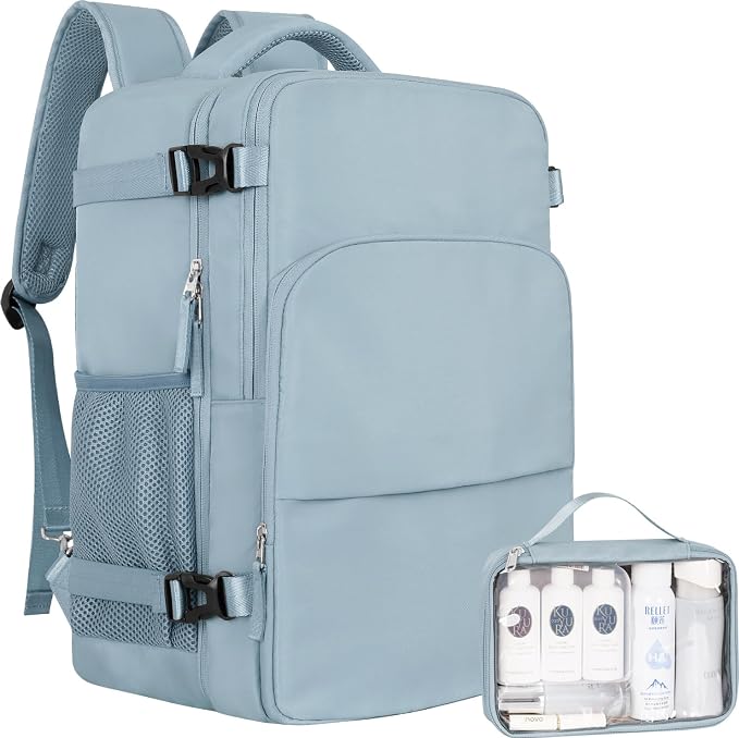 Sinaliy Travel Backpack for Women, Flight Approved Carry On Backpack, College Bag, Casual Daypack, Hiking Waterproof Business Bag | Waterproof 16 Inch Laptop Backpack for Work, College, Weekend, Business, Travel Bag with Wet Pocket, Light Blue by Sinaliy