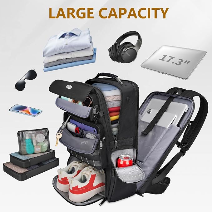 MATEIN 52L Expandable Travel Backpack with Shoe Compartment & Waist Straps | 17 Inch TSA Laptop Compatible, Large Suitcase Backpack, Luggage Carry On Bag, Includes 3 Packing Cubes, Hidden Pocket - Image 5