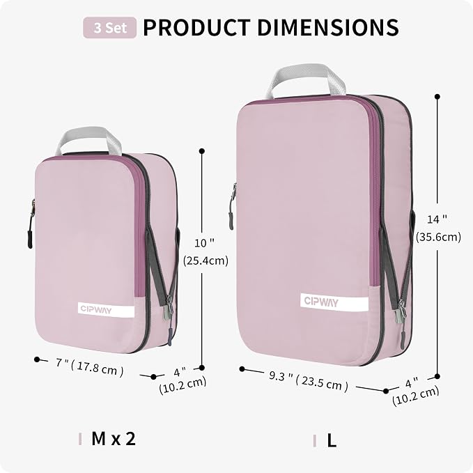 Cipway Compression Packing Cubes for Travel Ultralight Expandable Packing Organizers for Carry on Luggage (Mauve Pink 3 Set) - Image 5