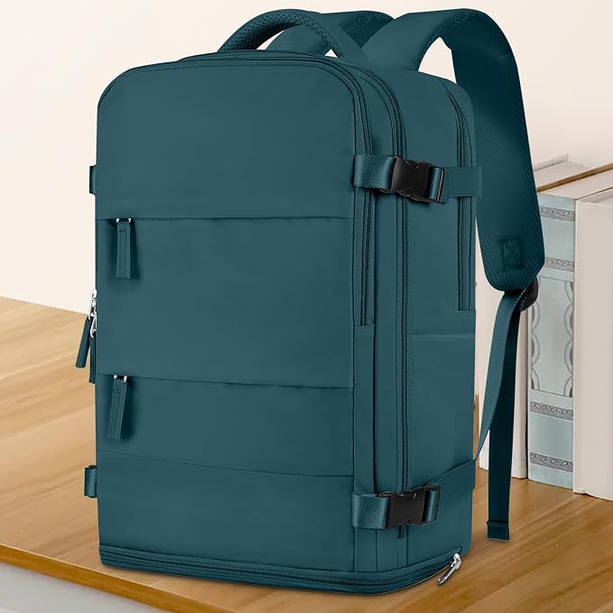 coowoz Large Travel Backpack For Women Men,Carry On Backpack Flight Approved,Hiking Backpack Waterproof Outdoor Sports Rucksack Casual Daypack Fit 15.6 Inch Laptop Shoes Compartment,30L(Peacock Blue) - Image 7
