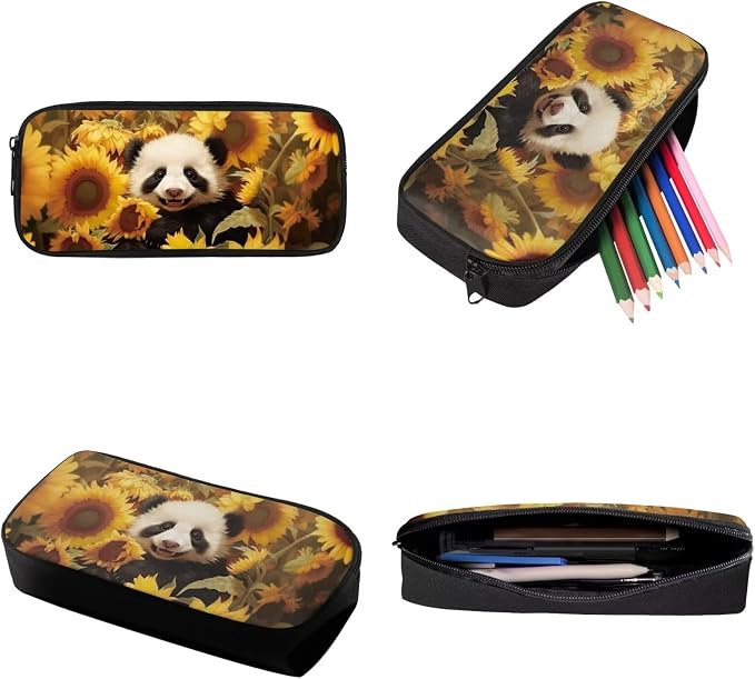 Sunflower Panda Print Backpack Set Schoolbag Boys Girls Large Backpacks Lunch Box Pencil Case 17 Inch Travel Laptop Computer Backpacks Rucksack Daypack with Ergonomic Straps - Image 6