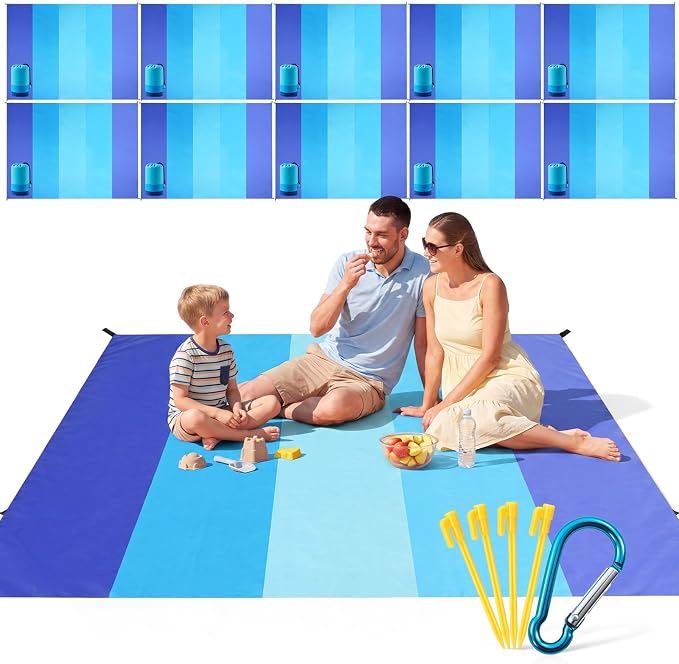 Weysat 10 Sets Beach Blankets Bulk Sandproof 79 x 108'' Large Waterproof Picnic Blanket for 1-6 Adults Oversized Sand Free Beach Mat with Stake Climbing Hook Storage Bag for Travel Camping(Joint Blue) by Weysat