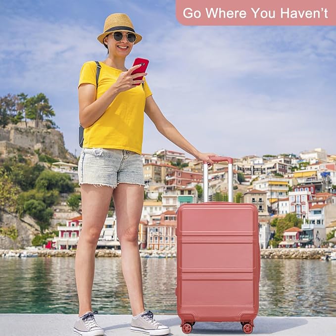 Kono 4 Piece Luggage Sets Expandable(only 28") with Spinner Wheels TSA Lock Lightweight PC+ABS Hardside Travel Rolling Suitcases 20in 24in 28in Carry on and 12in Mini Cosmetic Case Coral Pink | Lightweight PC+ABS Hardside Travel Rolling Suitcases 20in ... - Image 7