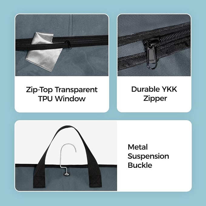 pack all 40" Gusseted Travel Garment Bag, Heavy Duty Hanging Suit Bag, Dress Bag for Closet Storage, Foldable Suit Cover Protector for Clothes Shirts Dresses Coats(Grey) - Image 5