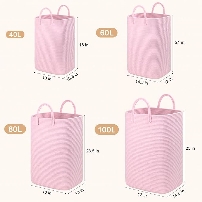 Artfeel Laundry Basket,Woven Cotton Rope Laundry Hamper,100L Versatile Storage for Dirty Clothes,Baby Toys,and Blankets in Bathroom, Nursery,and Living Room - Image 3