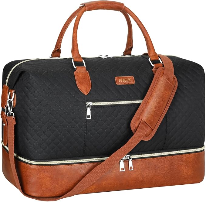 ITIEZY Weekender Overnight Bag for Women - Large Travel Duffel Bag with Shoe Compartment, Gym Duffel Bag Hospital Bag Carry On Tote Bags for Airplanes with Crossbody Bag Toiletry Bag 3Pcs Set by ITIEZY