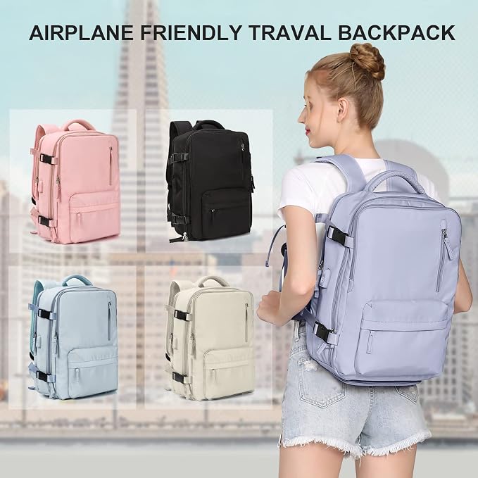 WONHOX Carry on Travel Laptop Backpack Personal Item Size for Women Men Flight Approved,Backpack for Women Travel Bag Hiking Outdoor Sports Rucksack Casual Daypack, Taro Purple - Image 7