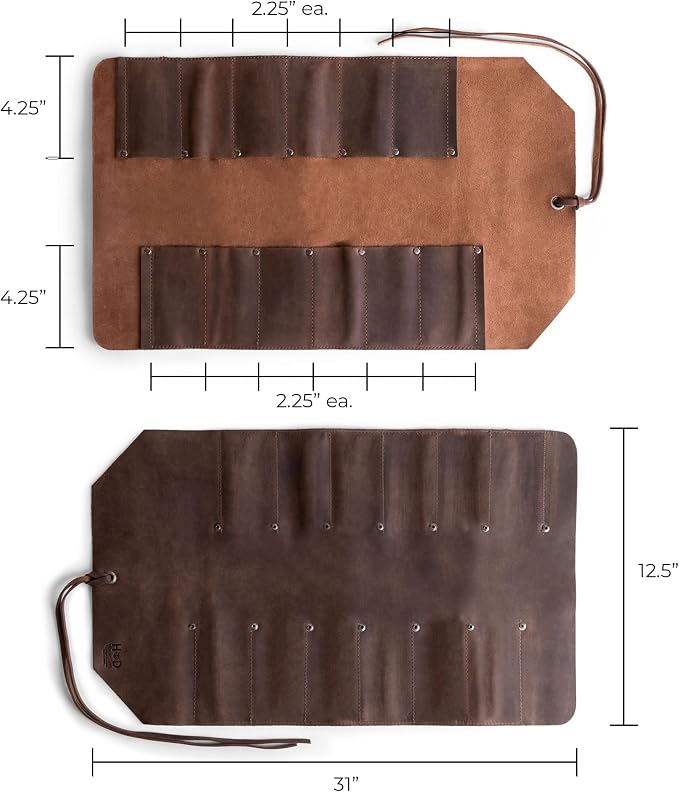 Leather Tool Bag Roll Up, 12 Slot Heavy Duty Tool Roll Bag Organizer, Tool Roll Up Bag, Portable Tool Wrap Roll Bags for Travel, Durable Tool Kit Folding Tool Pouch Roll Up Mechanic Gifts for Men - Image 4