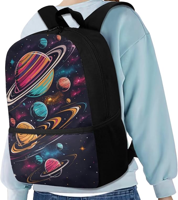 Space Galaxy Backpack for Girls Kids Backpack with Lunch Box Water Bottle Holder and Soft Pencil Pouch 4PCS Set Big Bookbag with Front Pocket for School 17 inch Sturdy School Bag for Boys - Image 2