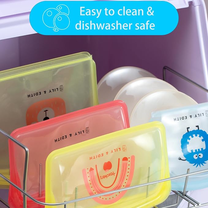 LILY & EDITH Monster Silicone Reusable Snack Sandwich Lunch Food Bag Gift Sets, Leakproof, Airtight, Dishwasher & Microwave & Freezer Safe, Portable,Multipurpose, Adults (White, 5 Pack) - Image 6