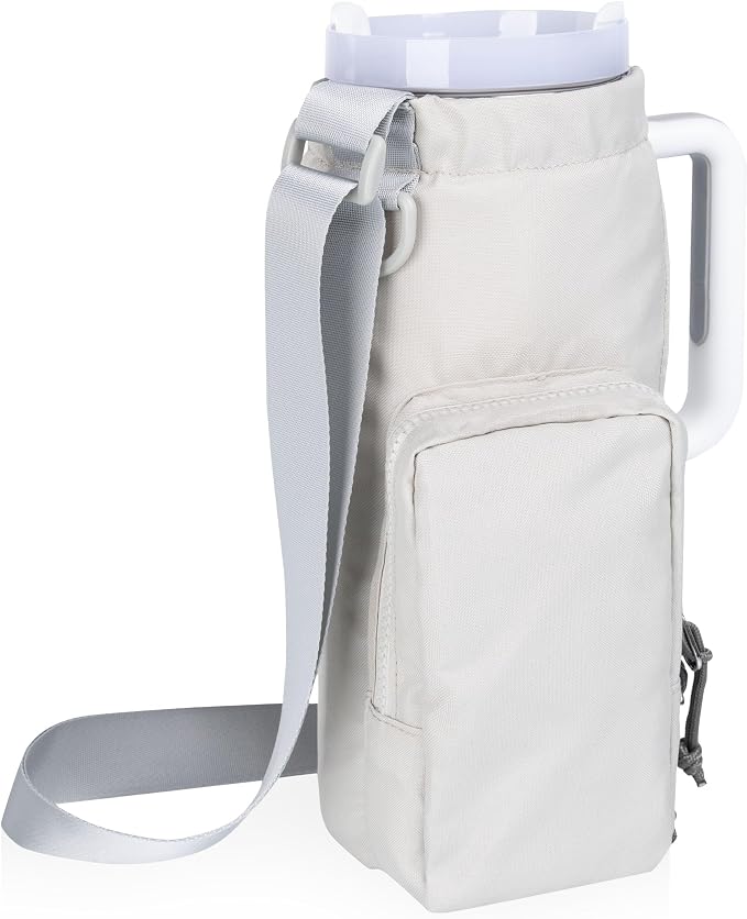 PICNIC TIME Eclipse Tumbler Tote with 40oz Stainless Travel Mug, Eco-Friendly Water Bottle Sling Bag, Crossbody Cup Holder with Phone Pocket & Strap, Recycled Fabric Drink Carrier & Tote (Gray) - Image 2