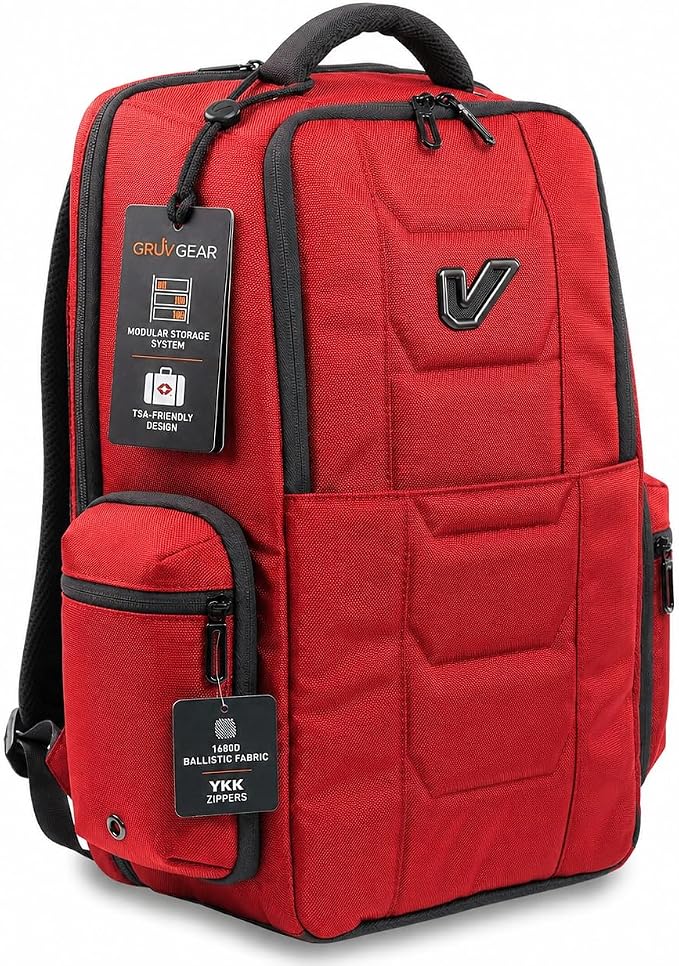 Gruv Gear Travel Laptop Backpack, 20L Red Tech Backpack with Modular Storage Shelves, Dual Access Pockets & TSA-Friendly Design, Compact Carry-On Backpack for Work, Travel & Everyday Carry - Image 2