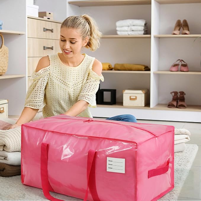 VTSVTS 2 Pack Extra Heavy Duty Large Moving Bags with Comfortable Handle & Strong Zipper,Storage Totes for Space Saving Moving Storage College Supplies Alternative to Moving Box,Pink - Image 6