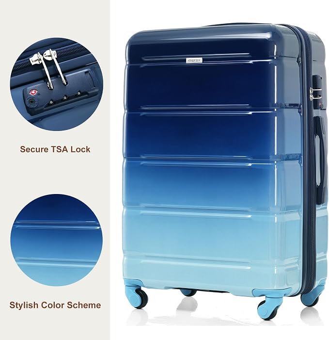 Hardside Luggage Sets, Lightweight Stripes Suitcase with Spinner Wheels, Navy 24 - Image 6