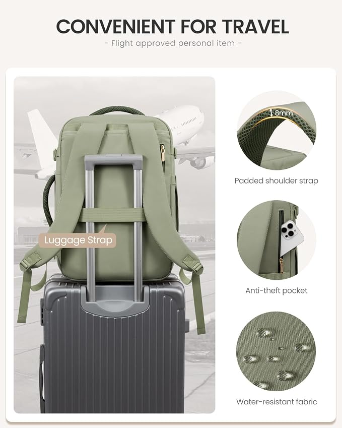 LOVEVOOK 40L Travel Backpack for Women Men, Large Carry on Backpack for Airplanes TSA Personal Item Travel Bag fits 15.6" Laptop, Waterproof Weekender Essentials Airline Approved with 2 Packing Cubes - Image 7