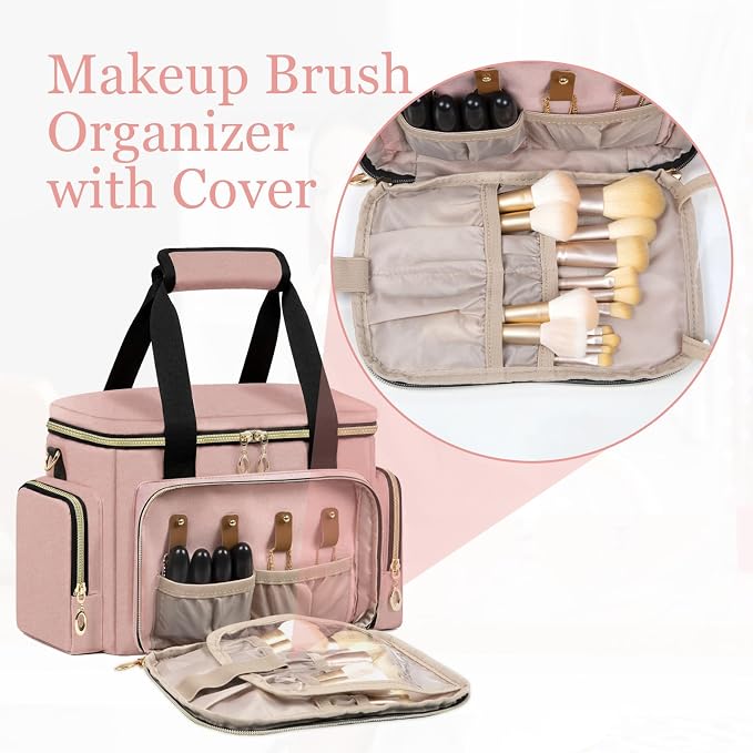 GDNasist Large Makeup Bag, Portable Travel Makeup Bag Organizer for Women Girls with Removable Shoulder Strap & Detachable Dividers, Cosmetic Travel Bag, Toiletry Bag for Makeup - Image 2