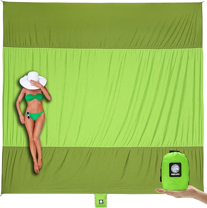 WEKAPO Beach Blanket Sandproof Waterproof, Extra Large Beach Mat, Oversized & Compact Sand Free, Quick Drying Beach Essentials for Vacation, Cruise, Picnic & Camping with Stakes by Wekapo