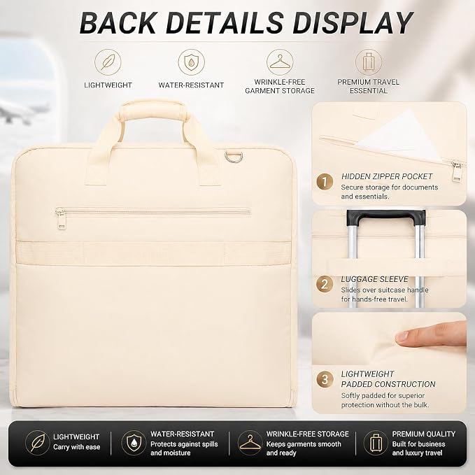 Travel Garment Bag for women,Lightweight Puffy Carry on Garment Bag for Hanging Clothes,44.7'' Waterproof Travel Suit Bag with Shoulder Strap,2 in 1 Foldable Duffle Bag,Khaki - Image 5