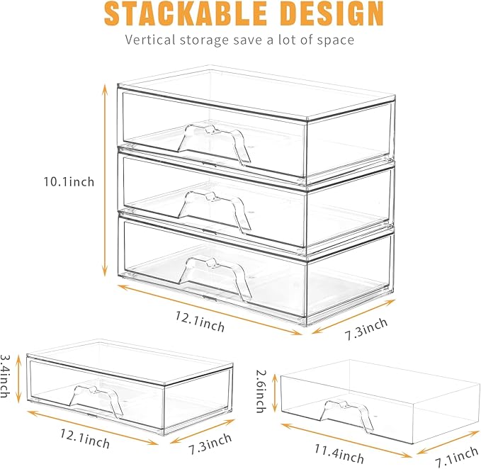 5 Pack Makeup Organizer Stackable, 12.1''L Bathroom Organizer and Storage Acrylic Undersink Drawer Organizer, Cosmetics and Beauty Supplies,Clear Plastic Storage Bins for Vanity,Pantry,Cabinet,Kitchen - Image 2
