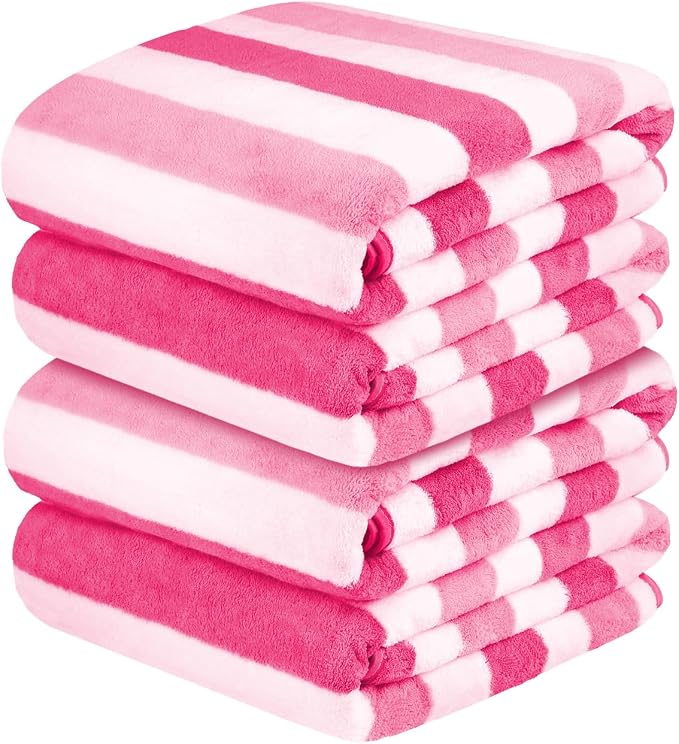 JML Microfiber Bath Towels Set of 4, Large Bathroom Towel for Adult, 30" x 60", Soft, Super Absorbent & Fast Drying, Use for Shower, Sauna, Sport, Fitness, Yoga, Cabana Stripe Pink by JML