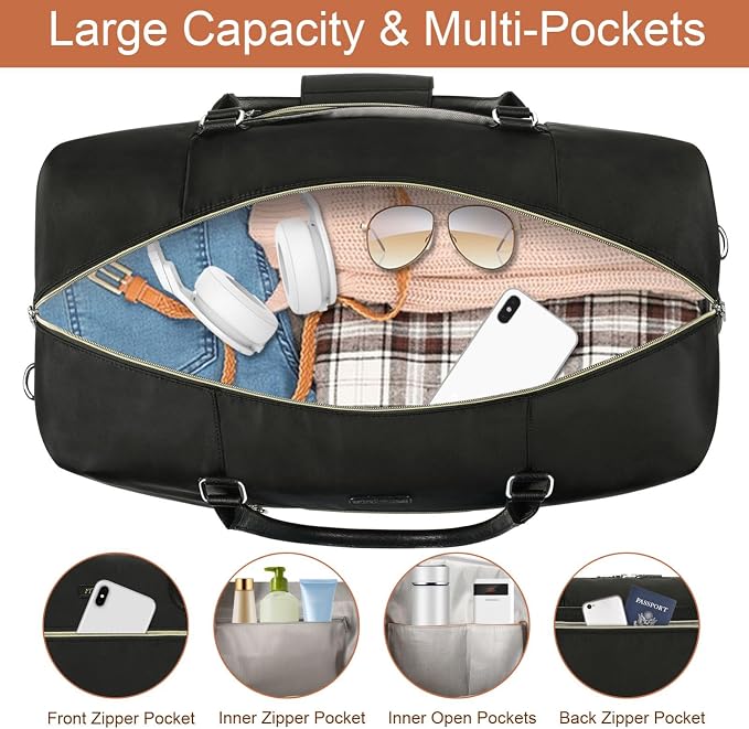 ITIEZY Weekender Overnight Bag for Women - Large Travel Duffel Bag with Shoe Compartment, Gym Duffel Bag Hospital Bag Carry On Tote Bags for Airplanes with Crossbody Bag Toiletry Bag 3Pcs Set - Image 4
