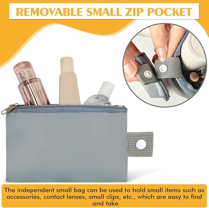 INVODA Drawstring Makeup Bag for Women Cosmetic Bag Large Travel Make up Bags Portable Barrel Toiletry Bag Toiletries Pouch Travel Cosmetic Organizer (Grey) - Image 7