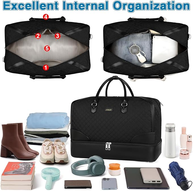ITIEZY Weekender Overnight Bag for Women - Large Travel Duffel Bag with Shoe Compartment, Gym Duffel Bag Hospital Bag Carry On Tote Bags for Airplanes with Crossbody Bag Toiletry Bag 3Pcs Set - Image 2