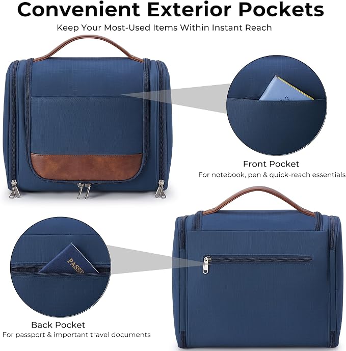 Ralnitote Large Hanging Toiletry Bag for Men, Travel Bathroom Bag with Hook, Hygiene Bag Organizer for Shower, Shaving & Grooming Essentials, Navy - Image 4