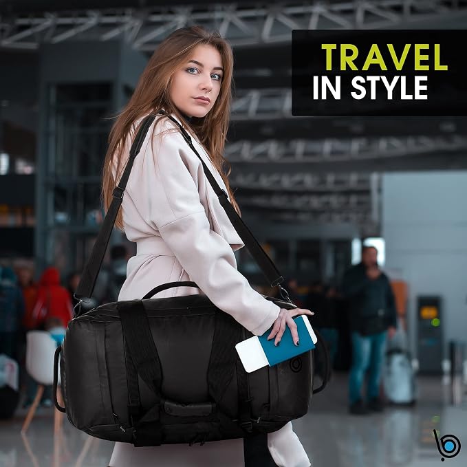 Bago Waterproof Duffel Bag Backpack For Men & Women - 3 Way Duffel Backpack for Travel Camping Gear & Sports - Heavy Duty Travel Duffle Bag Backpack With Straps - Travel Backpack for Men (Black) - Image 6