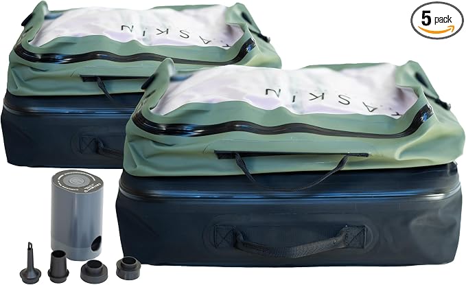 Taskin AirMAX | Heavy-duty Vacuum Compression Packing Cubes | 4X Set (2X Black + 2X Olive Green) + Mini Pump by Taskin