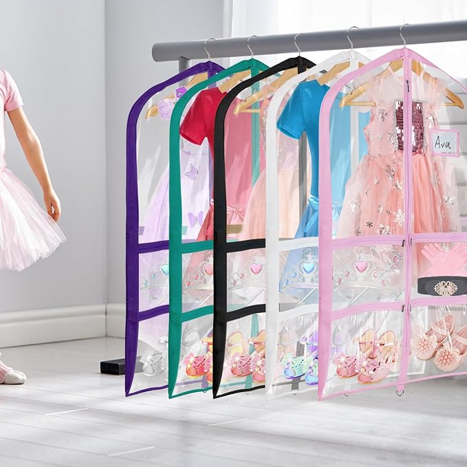 Univivi Clear Black PVC Dance Costume Bags Garment Bag 40 Inch for Dance Competitions, with 4 Medium Clear Zipper Pockets and 1 Large Back Zippered Pocket [Upgraded Version] (40'' x 24'' 6 Pack) - Image 5